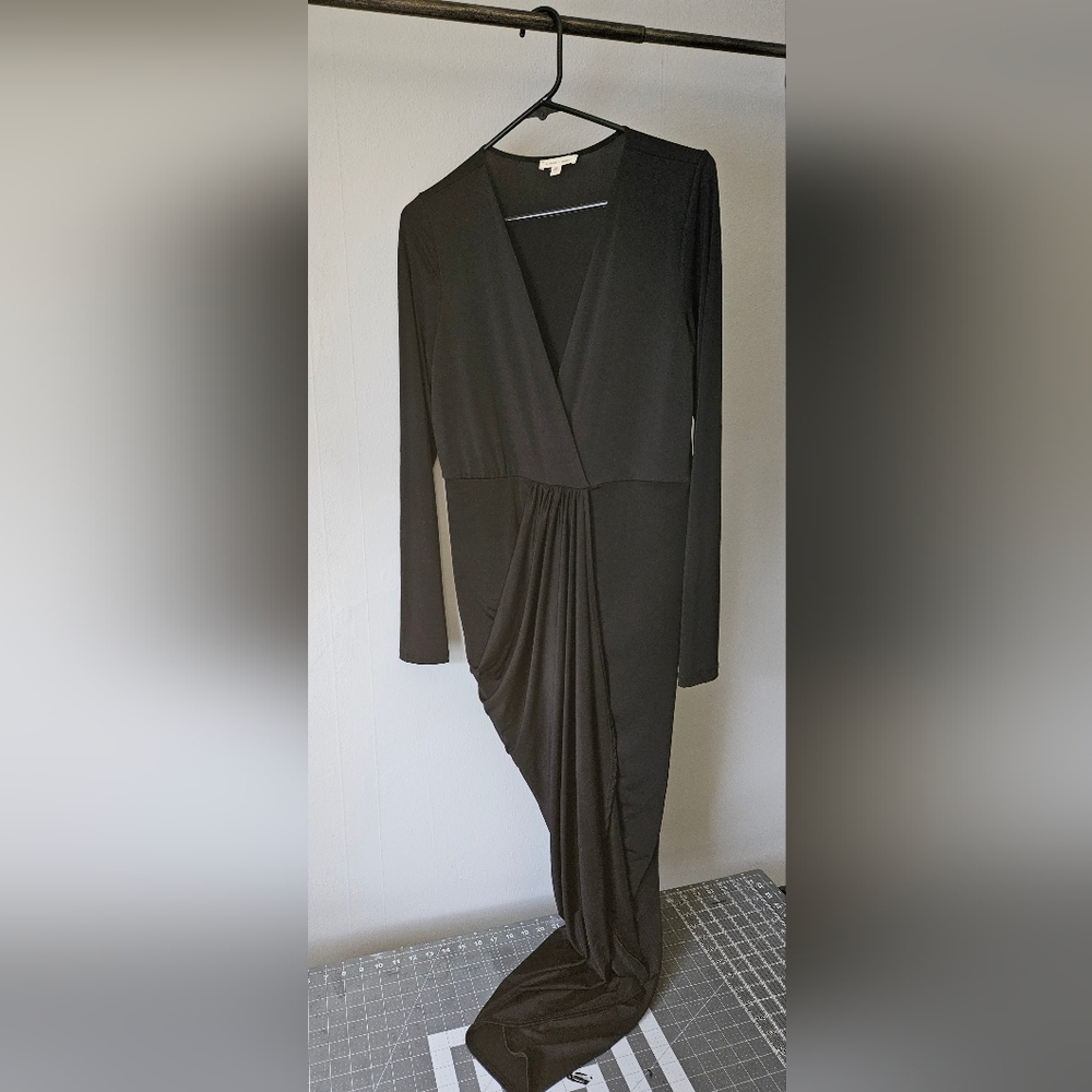 Urban Outfitters x Silence+Noise Black Long Sleeve V-Neck Draped Dress